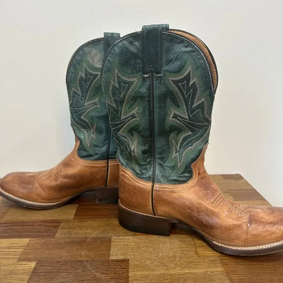 Stetson Mens Cowboy Boots 7 Green Leather Western Mid Calf Square Toe Rodeo