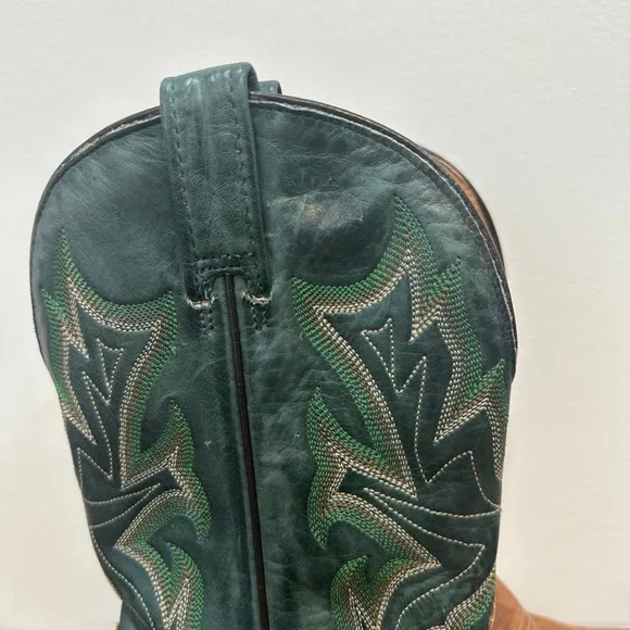 Stetson Mens Cowboy Boots 7 Green Leather Western Mid Calf Square Toe Rodeo