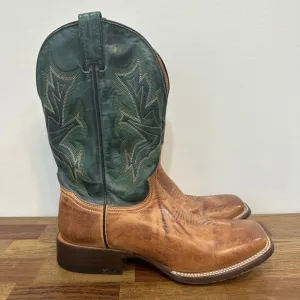 Stetson Mens Cowboy Boots 7 Green Leather Western Mid Calf Square Toe Rodeo
