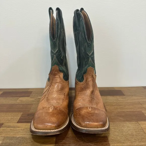 Stetson Mens Cowboy Boots 7 Green Leather Western Mid Calf Square Toe Rodeo