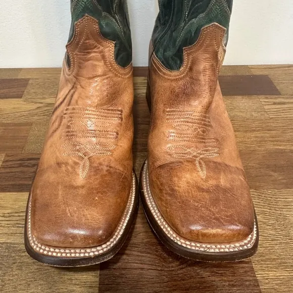 Stetson Mens Cowboy Boots 7 Green Leather Western Mid Calf Square Toe Rodeo