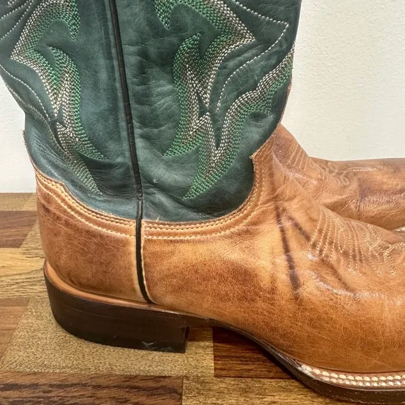 Stetson Mens Cowboy Boots 7 Green Leather Western Mid Calf Square Toe Rodeo
