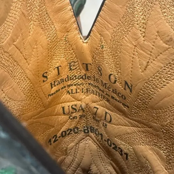 Stetson Mens Cowboy Boots 7 Green Leather Western Mid Calf Square Toe Rodeo