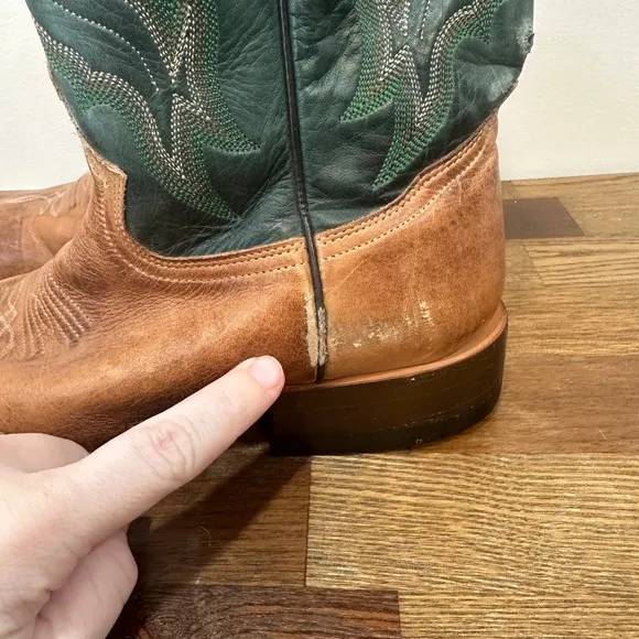 Stetson Mens Cowboy Boots 7 Green Leather Western Mid Calf Square Toe Rodeo
