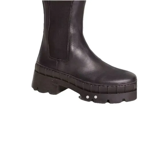 Steve Madden Barclay Boots Womens Sz 9.5 Black Leather Chunky Chelsea Combat Lug