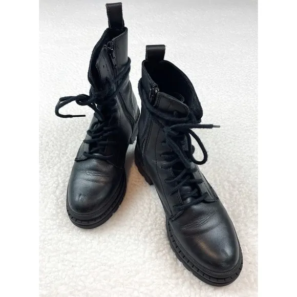STEVE MADDEN • Black Jamisyn Leather Combat Boots