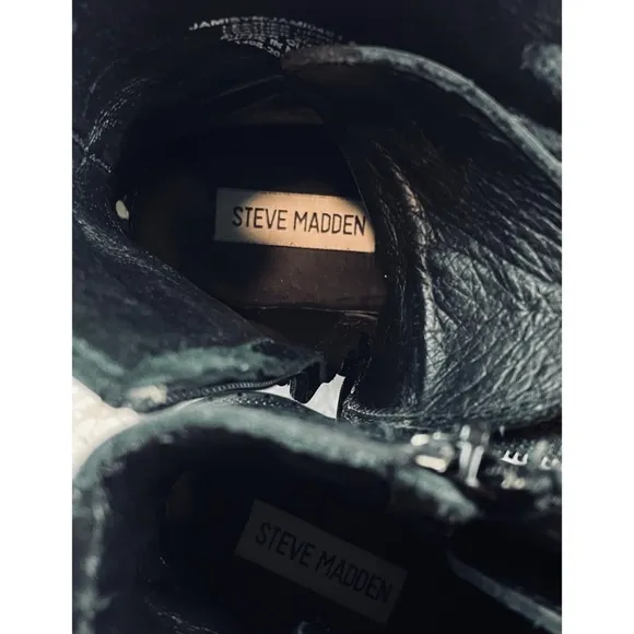 STEVE MADDEN • Black Jamisyn Leather Combat Boots