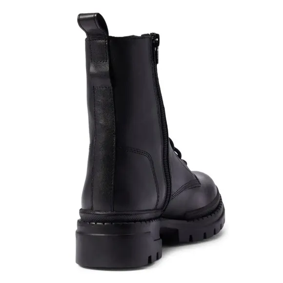 STEVE MADDEN • Black Jamisyn Leather Combat Boots