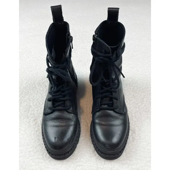 STEVE MADDEN • Black Jamisyn Leather Combat Boots