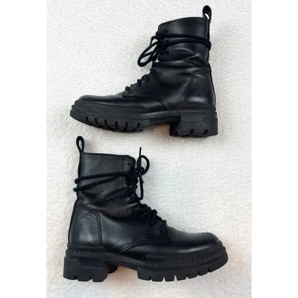 STEVE MADDEN • Black Jamisyn Leather Combat Boots