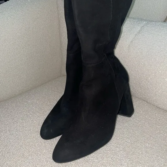 Steve Madden Black Suede Chunky Heel Boots