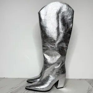 Steve Madden Croft Silver Pointy Toe Tall Boot 6 1/2 W