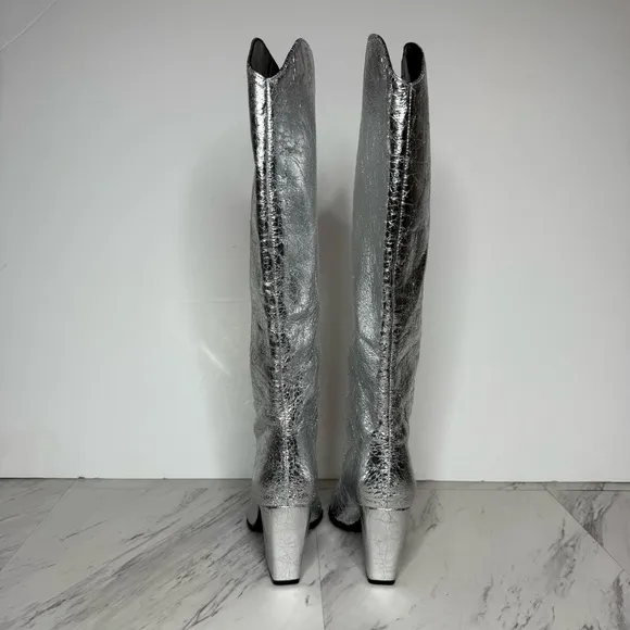 Steve Madden Croft Silver Pointy Toe Tall Boot 6 1/2 W