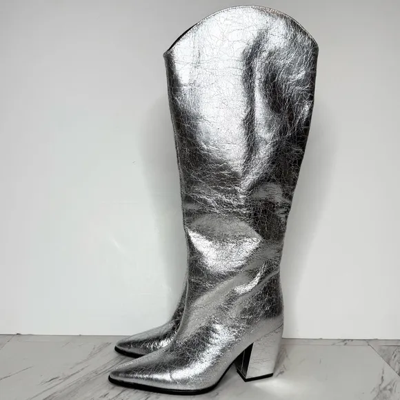 Steve Madden Croft Silver Pointy Toe Tall Boot 6 1/2 W
