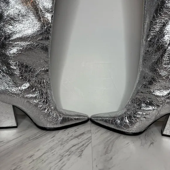 Steve Madden Croft Silver Pointy Toe Tall Boot 6 1/2 W