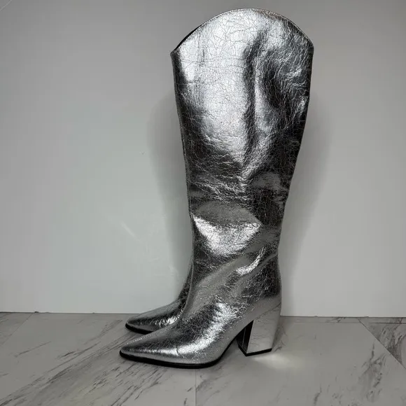 Steve Madden Croft Silver Pointy Toe Tall Boot 6 1/2 W