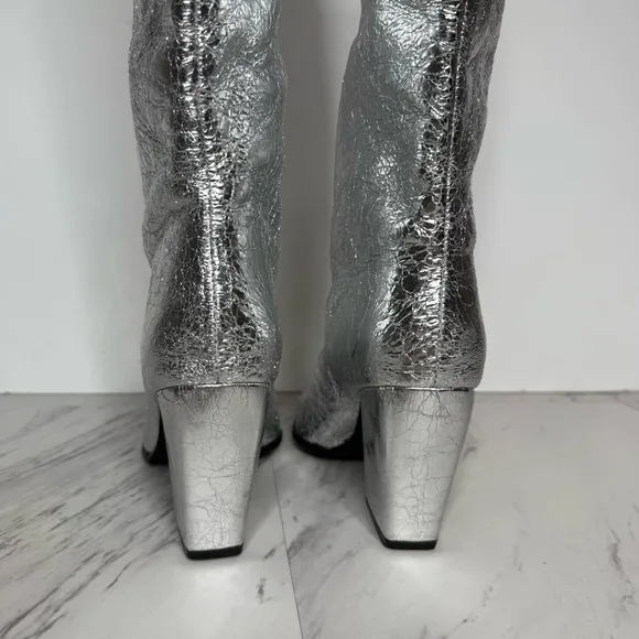 Steve Madden Croft Silver Pointy Toe Tall Boot 6 1/2 W