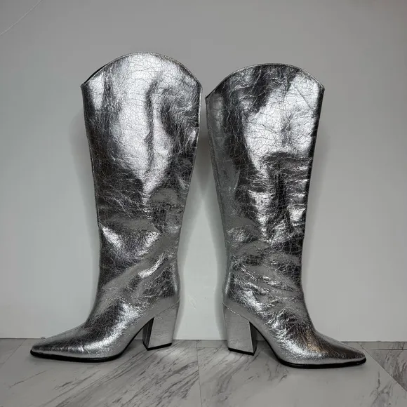 Steve Madden Croft Silver Pointy Toe Tall Boot 6 1/2 W