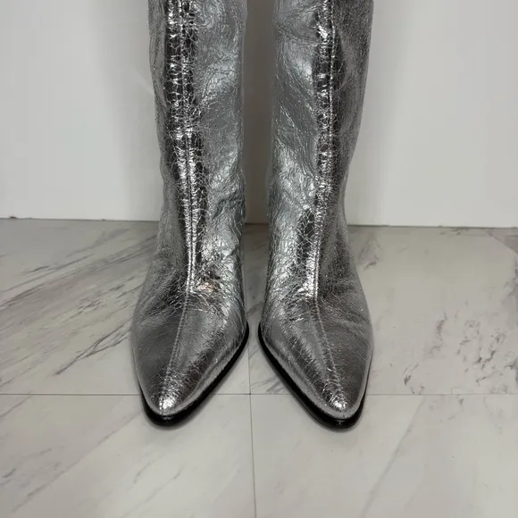 Steve Madden Croft Silver Pointy Toe Tall Boot 6 1/2 W