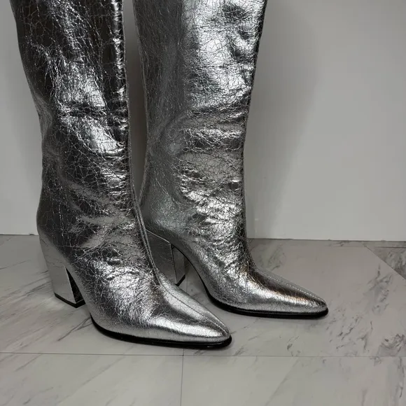 Steve Madden Croft Silver Pointy Toe Tall Boot 6 1/2 W