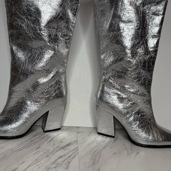 Steve Madden Croft Silver Pointy Toe Tall Boot 6 1/2 W