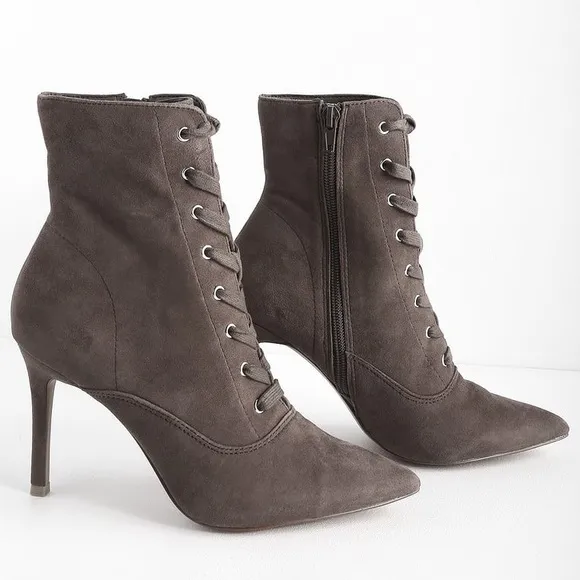 Steve Madden Jinx Suede Lace Up Pointed Toe Stiletto Ankle Boots Witch Grey 8.5