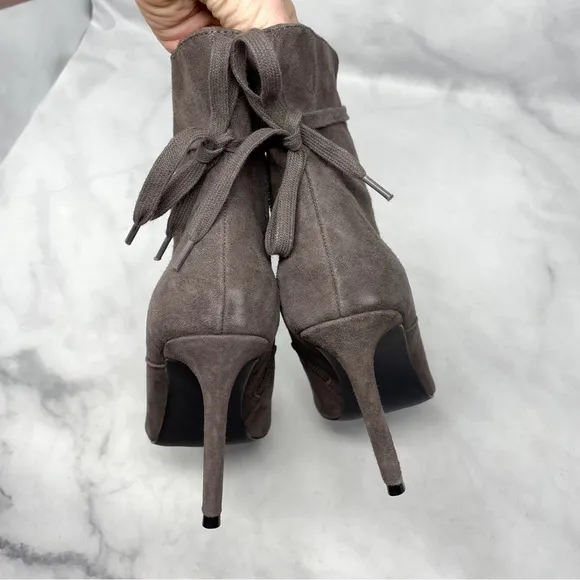 Steve Madden Jinx Suede Lace Up Pointed Toe Stiletto Ankle Boots Witch Grey 8.5