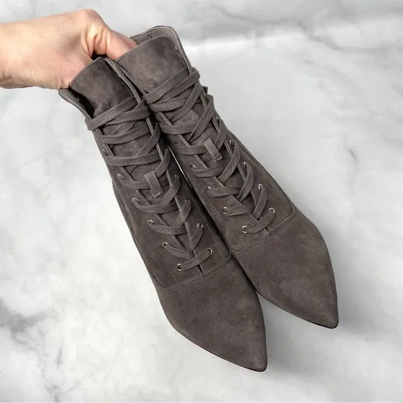 Steve Madden Jinx Suede Lace Up Pointed Toe Stiletto Ankle Boots Witch Grey 8.5