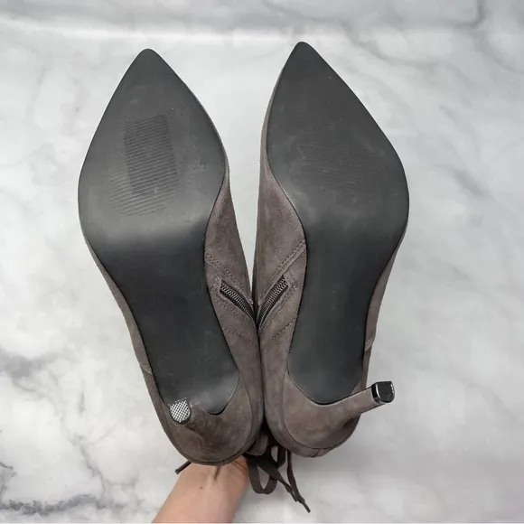 Steve Madden Jinx Suede Lace Up Pointed Toe Stiletto Ankle Boots Witch Grey 8.5