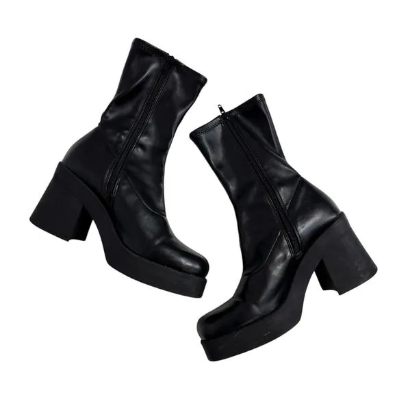 Steve Madden Klayton Black Chunky Platform Boots 8 Square Toe Grunge Goth y2k