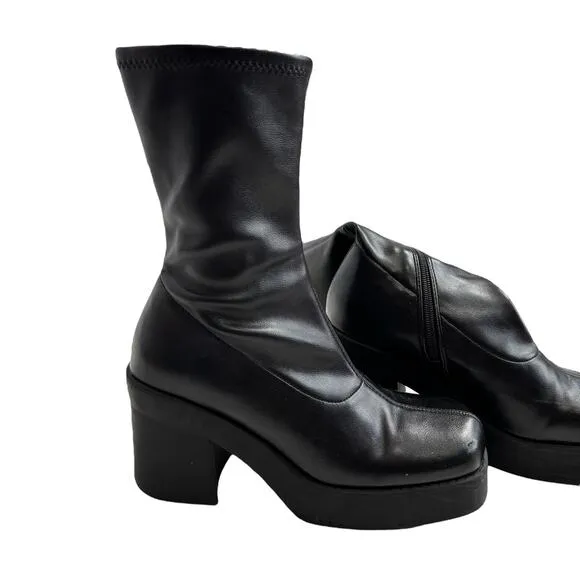 Steve Madden Klayton Black Chunky Platform Boots 8 Square Toe Grunge Goth y2k