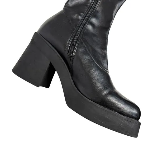 Steve Madden Klayton Black Chunky Platform Boots 8 Square Toe Grunge Goth y2k