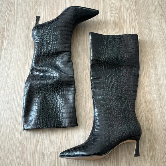 Steve Madden Lavan croc crocodile embossed kitten heel pointed toe boots NEW