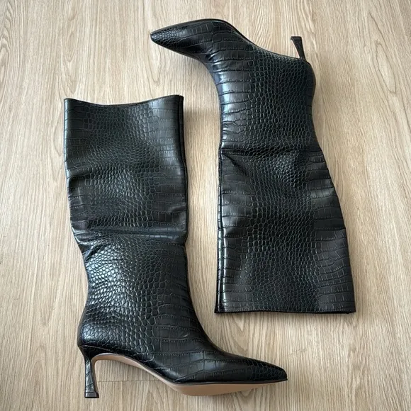 Steve Madden Lavan croc crocodile embossed kitten heel pointed toe boots NEW