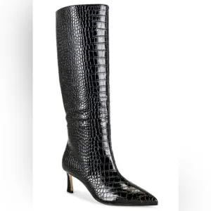 Steve Madden Lavan croc crocodile embossed kitten heel pointed toe boots NEW