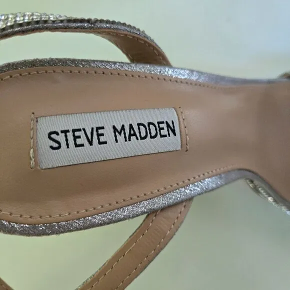 Steve Madden Lessa Platform Sandal Rhinestone Strappy Block Heel Size 10M