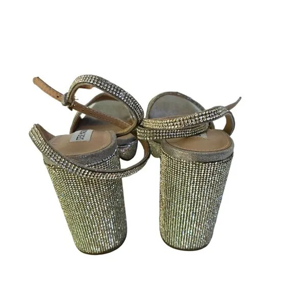 Steve Madden Lessa Platform Sandal Rhinestone Strappy Block Heel Size 10M