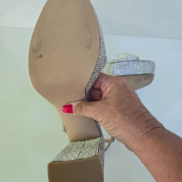 Steve Madden Lessa Platform Sandal Rhinestone Strappy Block Heel Size 10M