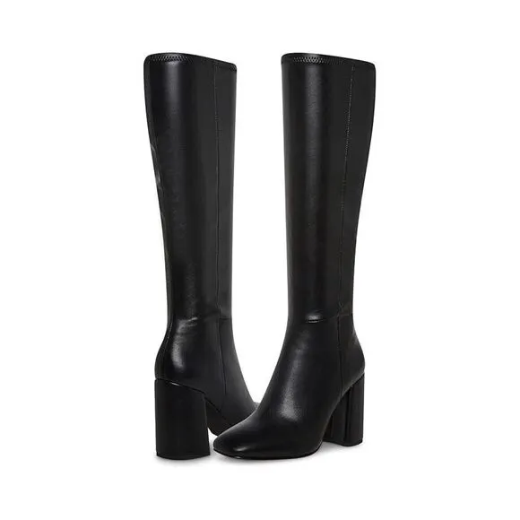 Steve Madden Lizah Boots Womens 9.5 Black Square-Toe Block Heel Knee High KHD144