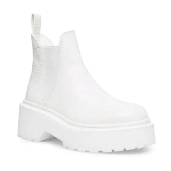 Steve Madden Shadow White Crocodile Chunky Platform Lug Sole Ankle Chelsea Boots
