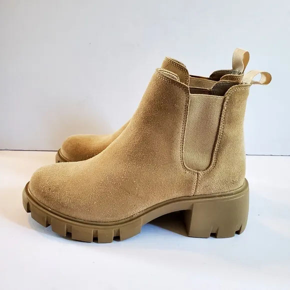 Steve Madden Suede Tan Ankle Boots with Chunky Sole Size 8