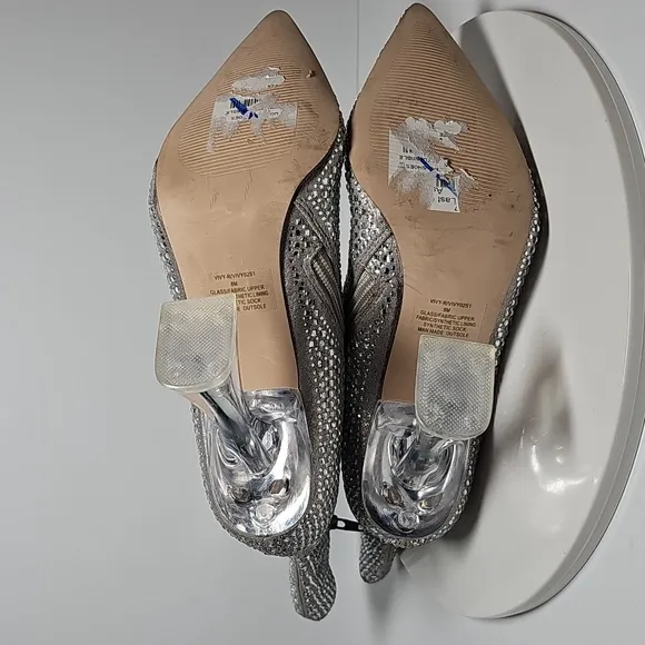 Steve Madden Vivy Bootie Heeled Boots Pointed Toe Rhinestone Metallic Silver 8