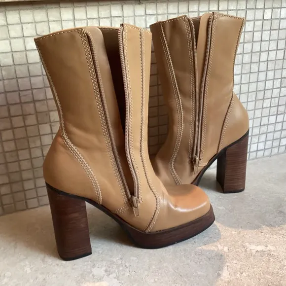 Steve Madden VTG Super Chunky Square Toe Leather Boots Size 5 1/2 NEVER WORN