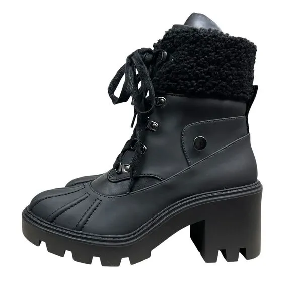 Steve Madden Women Chunky Platform Boots Northern Black Sherpa Trim Lug Sole 9.5