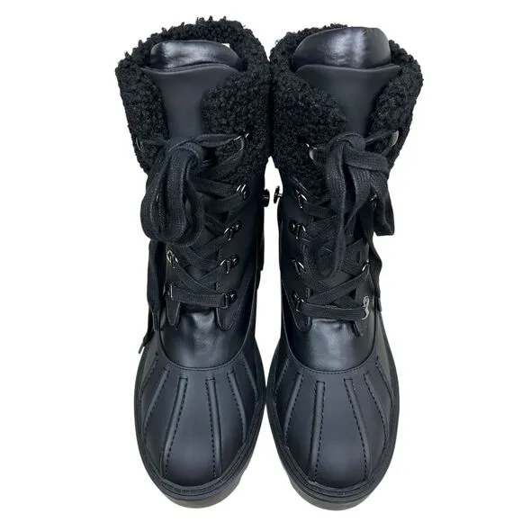 Steve Madden Women Chunky Platform Boots Northern Black Sherpa Trim Lug Sole 9.5