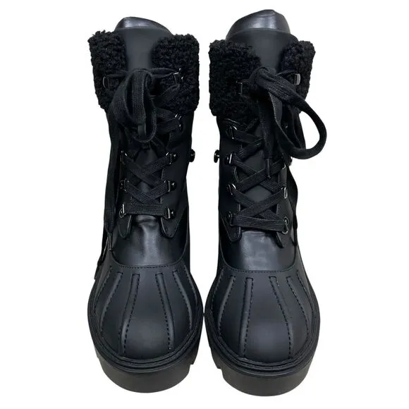 Steve Madden Women Chunky Platform Boots Northern Black Sherpa Trim Lug Sole 9.5