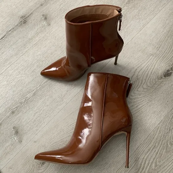 Steve Madden Womens Valiant brown tan Patent Pointed Toe Ankle Boots Shoes 10M