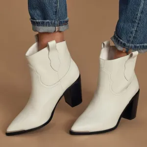 Steve Madden Zora White Leather Pointed-Toe Ankle Booties Size 10