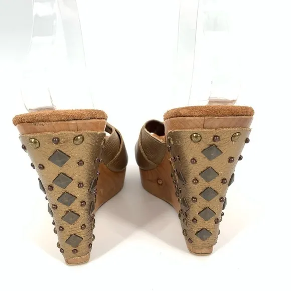 Steven Steve Madden wedge platforms size 10 bronze leather wooden sandals