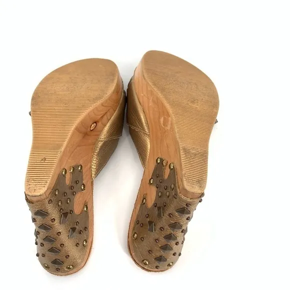 Steven Steve Madden wedge platforms size 10 bronze leather wooden sandals